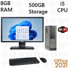 Windows 11 Dell i5 8GB RAM 500GB 20" LCD WiFi Desktop Computer PC Office 2021