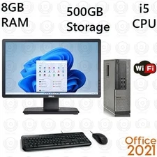 Windows 11 Dell i5 8GB RAM 500GB 20" LCD WiFi Desktop Computer PC Office 2021