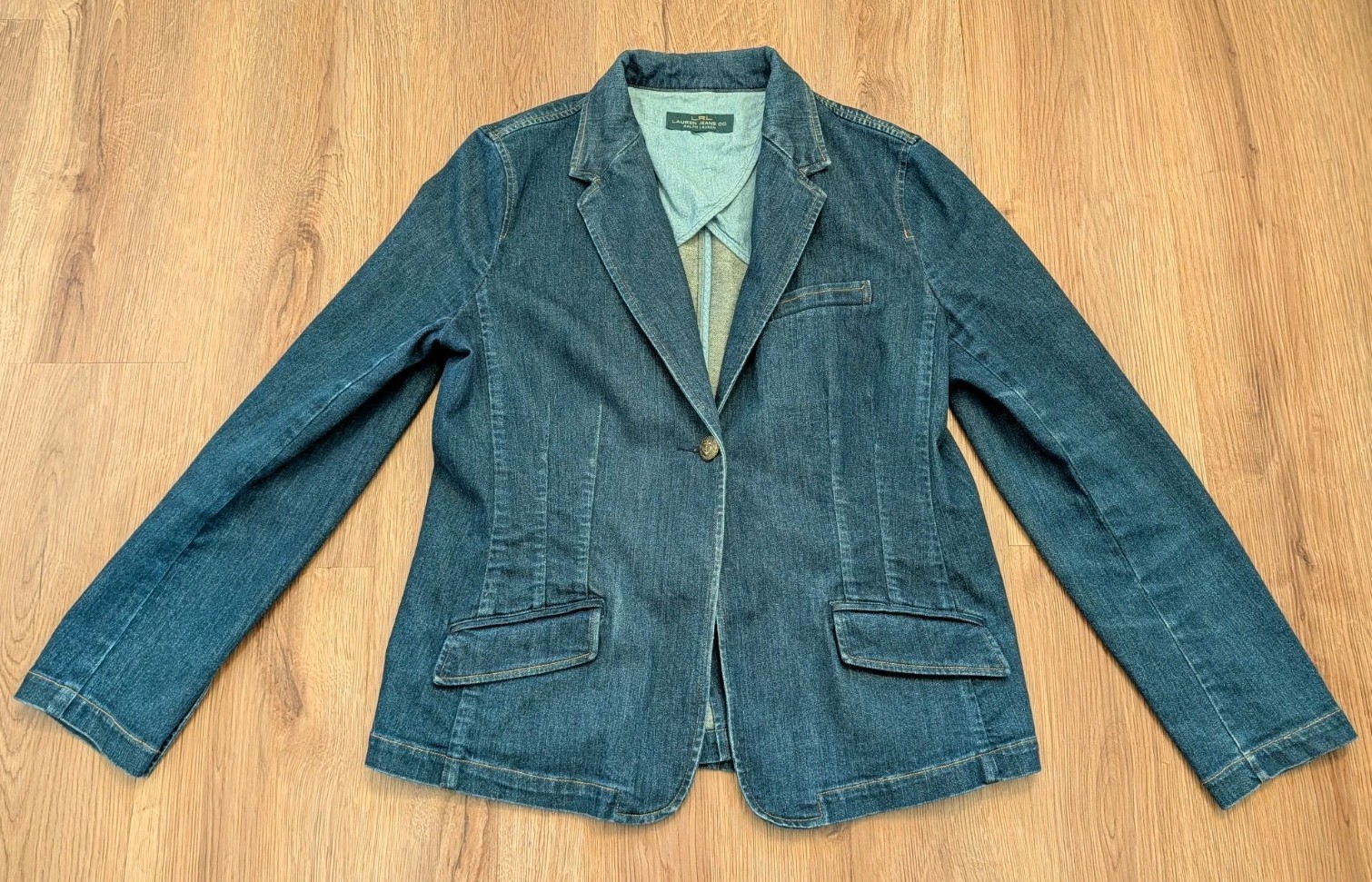 Ralph Lauren Denim Jacket Blazer Womens Size L Preppy Old Money Classic