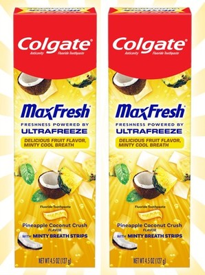 2 Colgate Max Fresh Anticavity Fluoride Toothpaste Mint Pineapple Coconut Crush