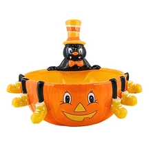 Transpac Spider & Pumpkin Candy Bowl Seasonal Tabletop Fangs Entertaining