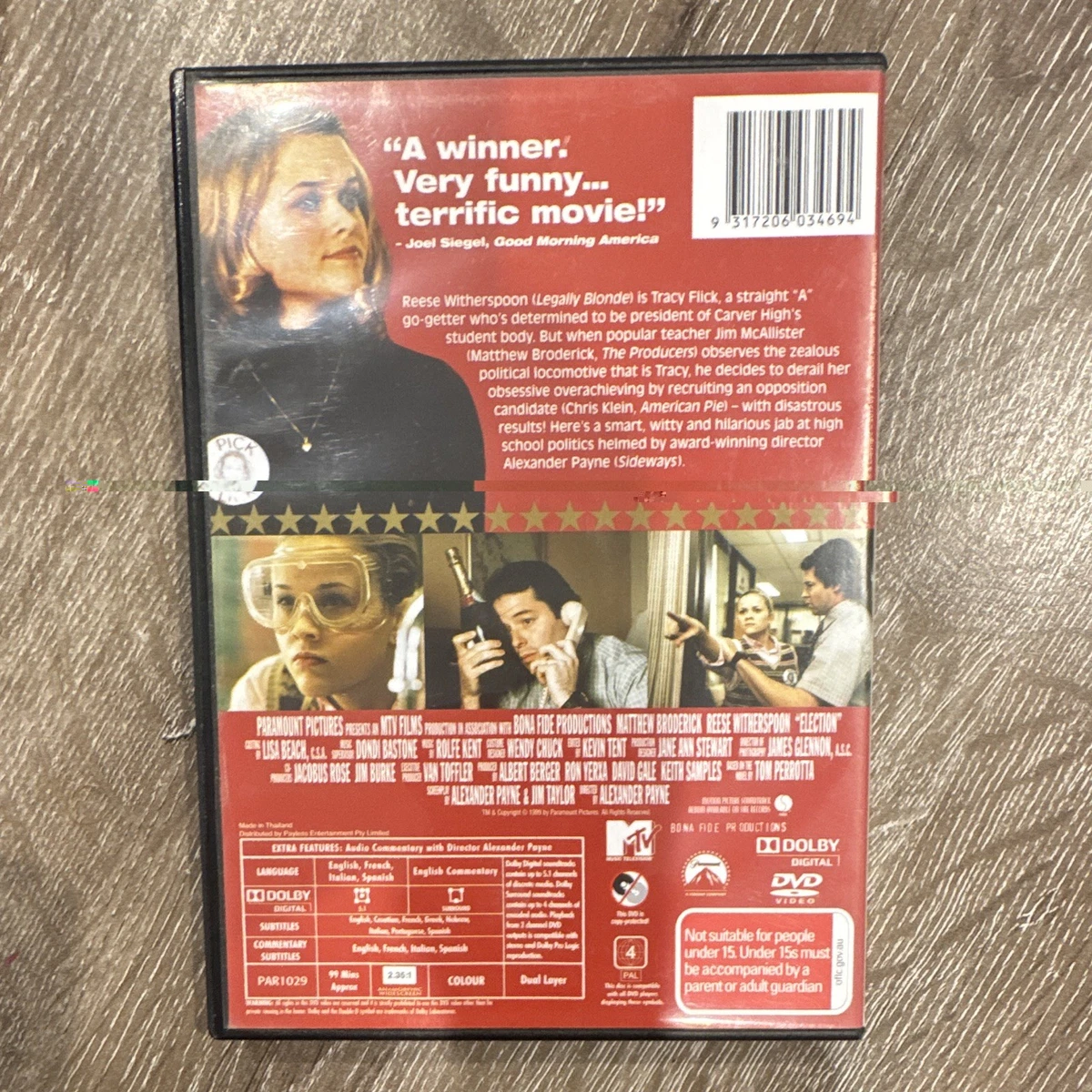 Election DVD MA15+ Region 4 PAL (1999) 99 mins Broderick Witherspoon