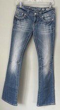 Miss Me Boot Cut Jeans Rhinestones Distressed Light Wash Women  s Size 26 X 34