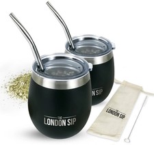 London Sip Yerba Mate Cup and Bombilla Set, Includes 2 Gourds 8 oz each , Sp...
