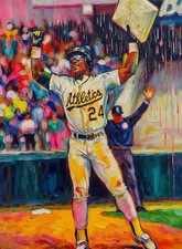 Rickey Henderson Stolen Base A's Baseball Limited Artist Signed Trading Card /30