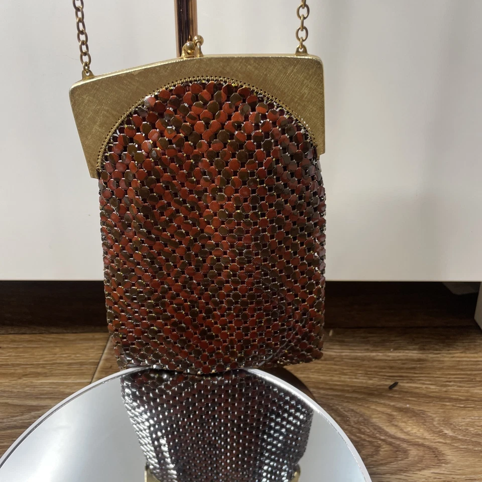 De Colección Whiting & Davis Malla Tan Genial Bolso de Hombro Cadena Correa Bolso de Mano Original Foto 3 de 4