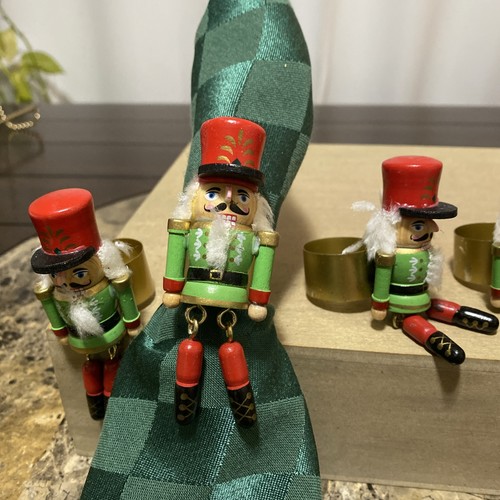 6 Pcs Christmas Nutcracker Wooden Jointed Napkin Rings Holiday Entertaining - Picture 2 of 11