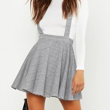 Boohoo Houndstooth Pinafore Skirt Size 10 Suspender Dress