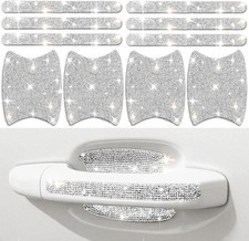 10PCS Rhinestone Bling Car Door Handle Protector Anti-Scratch White