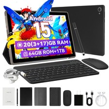 Android 15 Tablet 10.1 inch with Keyboard set,20GB RAM+ 64GB ROM/1TB,Black