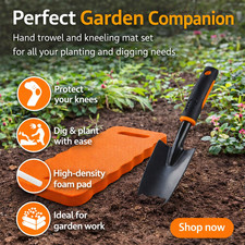 Garden Trowel Wide Spade + Orange Kneeling Pad Mat 40x20cm Gardening Set NEW