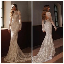 Elegant Wedding Dresses Mermaid Appliques High Neck Full Sleeve Bridal Gowns