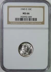 1945 S Mercury Silver Dime NGC Graded MS66 GEM Uncirculated