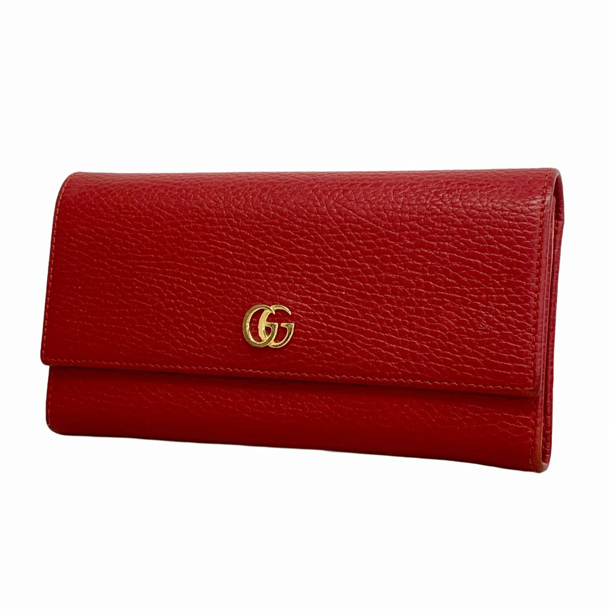 GUCCI GG Marmont Leather Long Wallet Red Gold Hardware 456116 Used