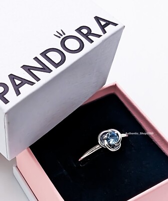 New 100% Authentic PANDORA 925 March Aqua Blue Eternity Circle Ring  192993C03