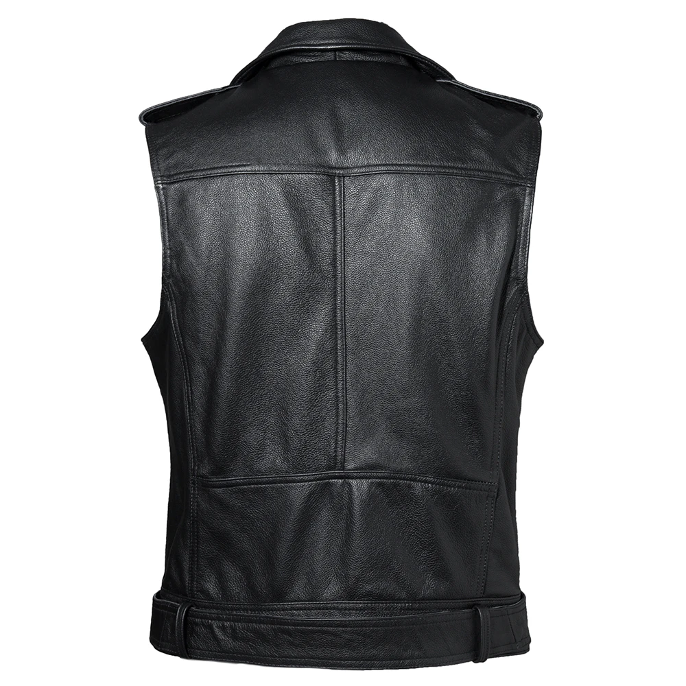 Men's Cowhide Leather Motorcycle Vest Biker Jacket Slim Fit XL 2XL 3XL  Custom