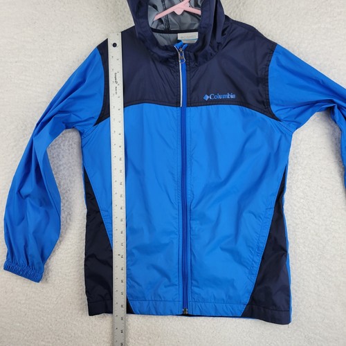Columbia Kids Youth Blue Hooded Full Zip Windbreaker With Pockets Medium - Picture 8 of 9