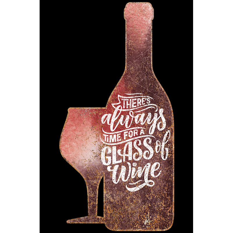 Plaque métal Wine and Glass découpée avec relief de 29x15 cm pour décoration murale bistrot