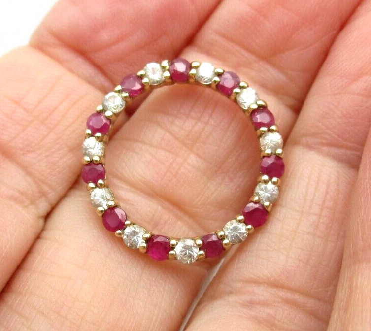 10K Yellow Gold Ruby & White Topaz Circle Pendant [P53]