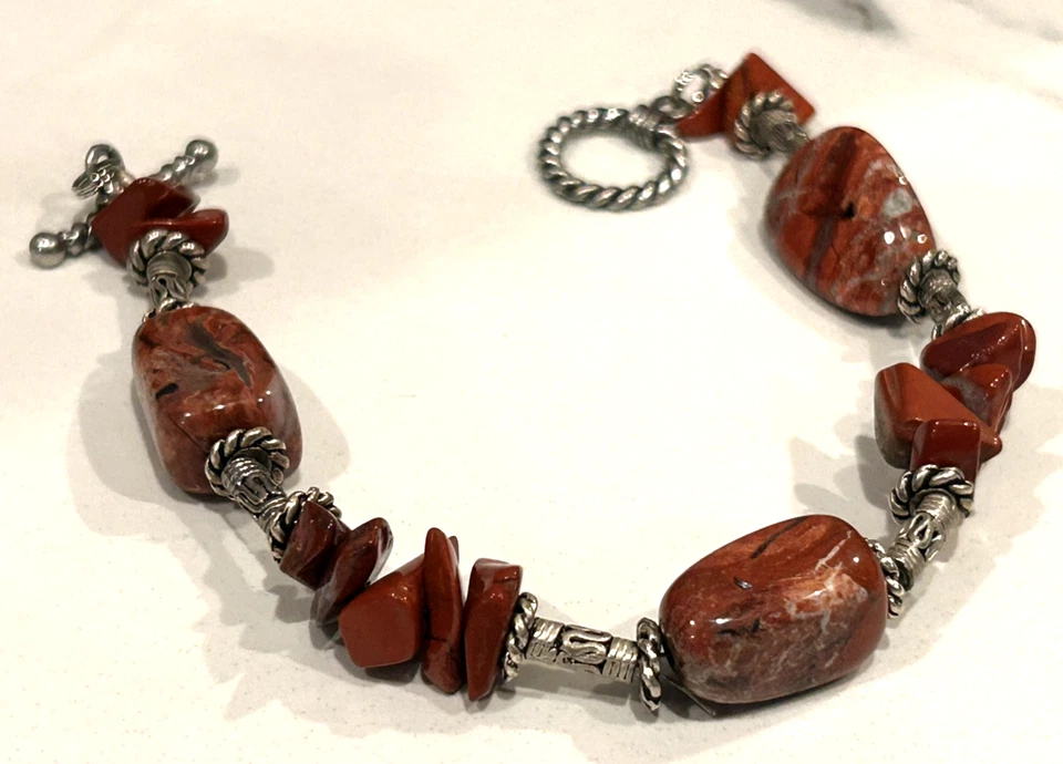 JUEGO DE ARETES BRAZALETE PALANCA PALANCA PALANCA CUENTAS PLATA ÁGATA ROJO JASPE SUROESTE UE Foto 3 de 4