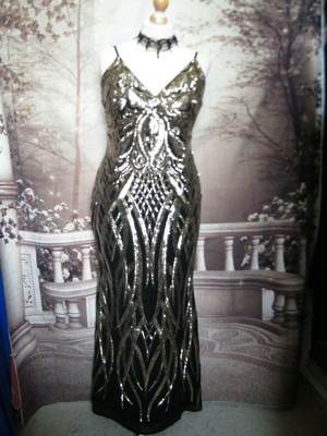 quiz black and gold fishtail dress