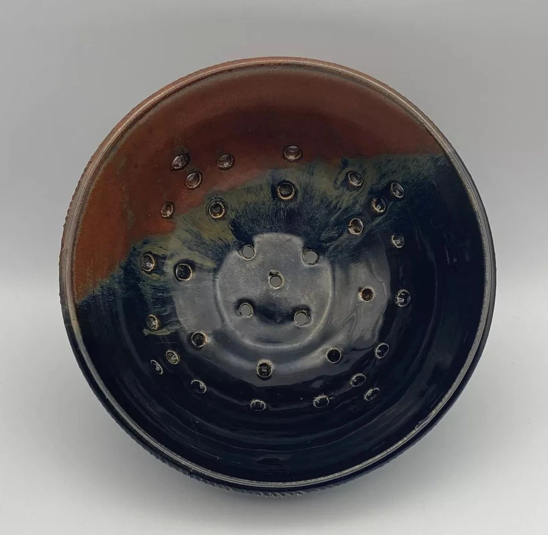 Art Pottery Berry Bowl Colander Hand Made Signed Kitchen Strainer