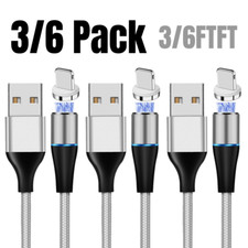 3/6Pack 3/6Ft USB Magnetic 3A Fast Charging Cable Charger Cord for Phone 12 11 8
