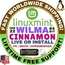 Linux Mint 22 Wilma Cinnamon 64Bit  Live Boot Full Install Mac/PC
