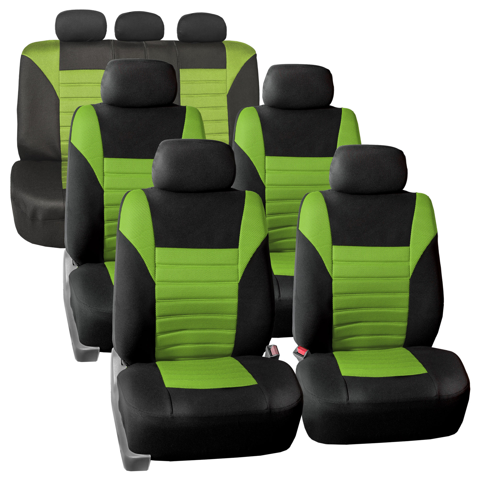 3 Row 7 Seater Seat Covers For SUV Van 3D Mesh Green Black Full Set