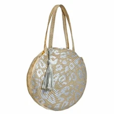 Magid Women's Metallic Leopard Print Beach Bag With Tassel