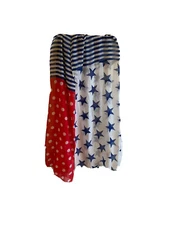 Patriotic Scarf Red White Blue Gauze USA Flag Star Stripe Dot  Rectangle Used