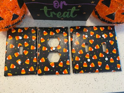 CANDY CORN HALLOWEEN WALL DECOR SWITCHPLATE & OUTLET COVER HANDMADE WITH FABRIC