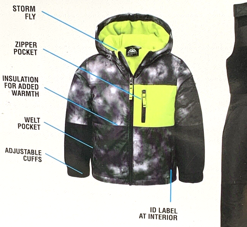 Snozu Boys Black Hooded Snow Coat & Ski Bibs Snowsuit Set 4T New eBay