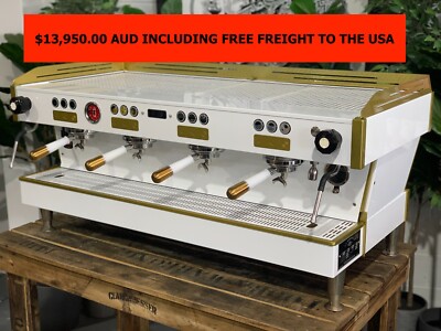 LA MARZOCCO LINEA PB 4 GROUP WHITE & GOLD COFFEE MACHINE - FREE FREIGHT TO USA