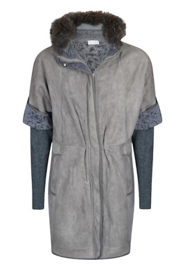 Brunello Cucinelli Mantel Shearling gefüttert Wildleder mit Pelzkragen L/XL