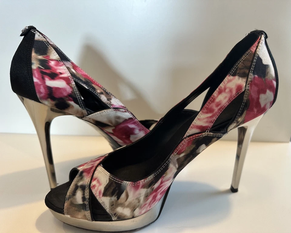 Karen Millen дизайнерский платформе каблуки заглянуть носок женщин 9 40 шелк цветочный розовый - Изображение 2 из 4