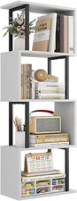  4 Tier Bookcase, Narrow Geometric Bookcase, Wooden Decorative Storage Shelf