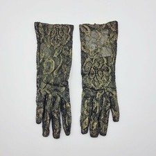Gucci Women's Black/Metallic Gold Lace Floral Tulle Gloves 8/L 556910 1075