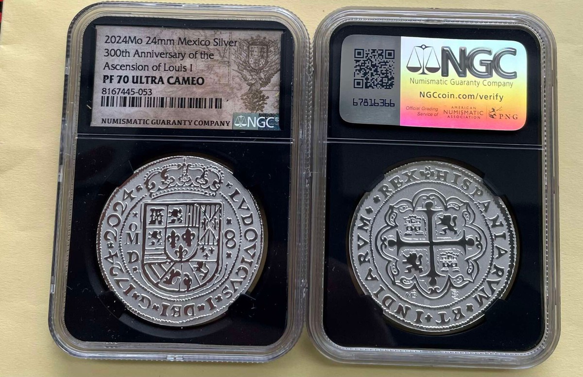 美品！【DMC】旧　FALCON Silver 20g MEXICO 1724 LUIS I SILVER 8 REAL MEDAL 300 ANNVERSARY NGC PF