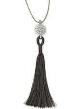 NWT Brighton FERRARA Black TASSEL Silver Medallion Necklace MSRP 68