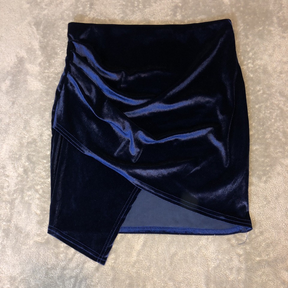 NASTY GAL Collection Womens Stretch Navy Velour Wrap Mini Skirt Bandeau