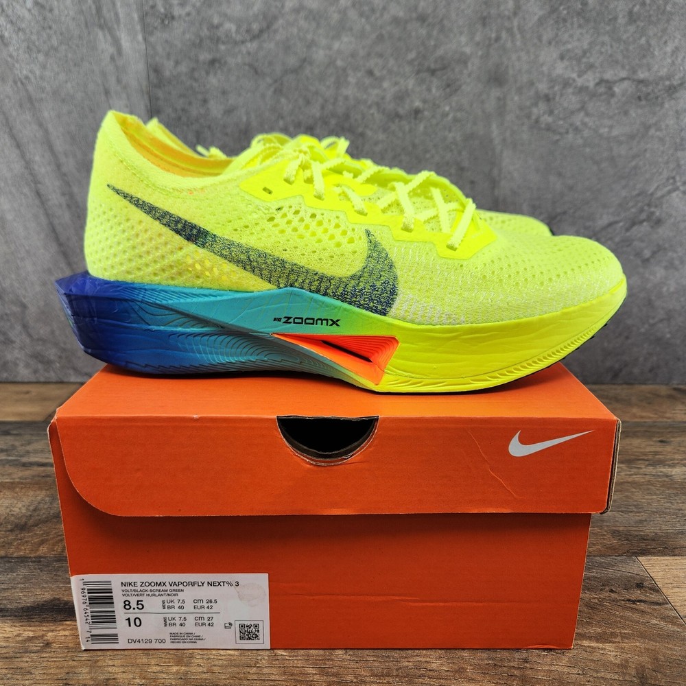 Nike ZoomX VaporFly Next% 3 Fast Pack Mens Running Shoes Sz 8.5 Volt Black Green