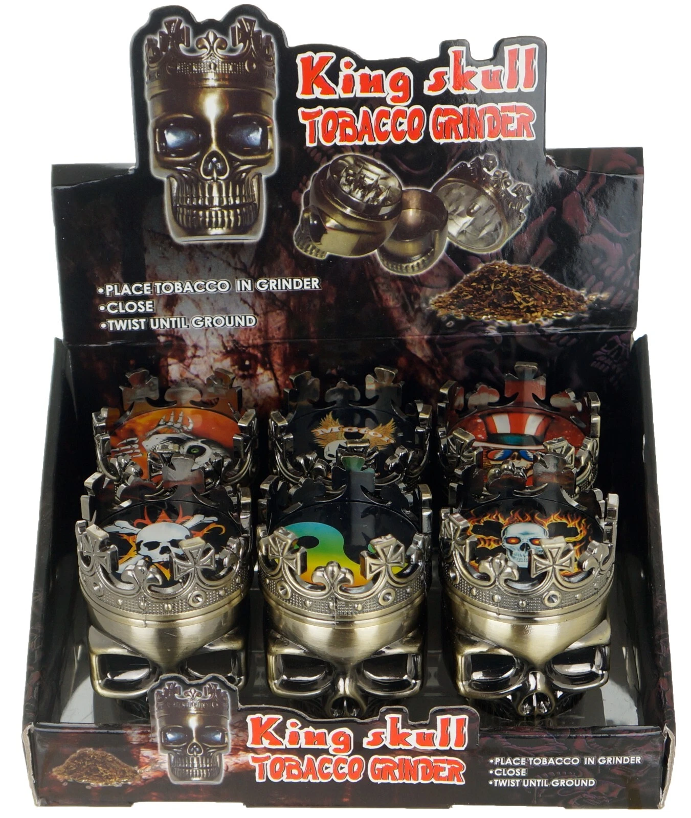 6 Tobacco Herb Spice Grinder Bronze Punk King Skeleton Skull Smoke Crusher Tool