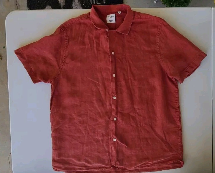 Baird McNut Murano Slim Fit  Linen Short Sleeve Button Up Shirt Mens Xlarge Red