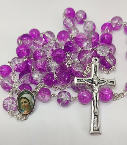 Woman Rosary Gift Pink Purple Catholic Rosaries From Medjugorje 19.8 inc + Bag - Picture 6 of 8