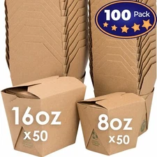 [50] 16 Oz & [50] Mini 8 Oz Brown Chinese Takeout Box Combo Pack by Avant Grub