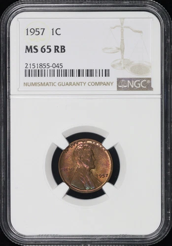 1957 Lincoln Wheat Cent NGC MS-65 RB Toned - Freshly Graded From OG Mint Set