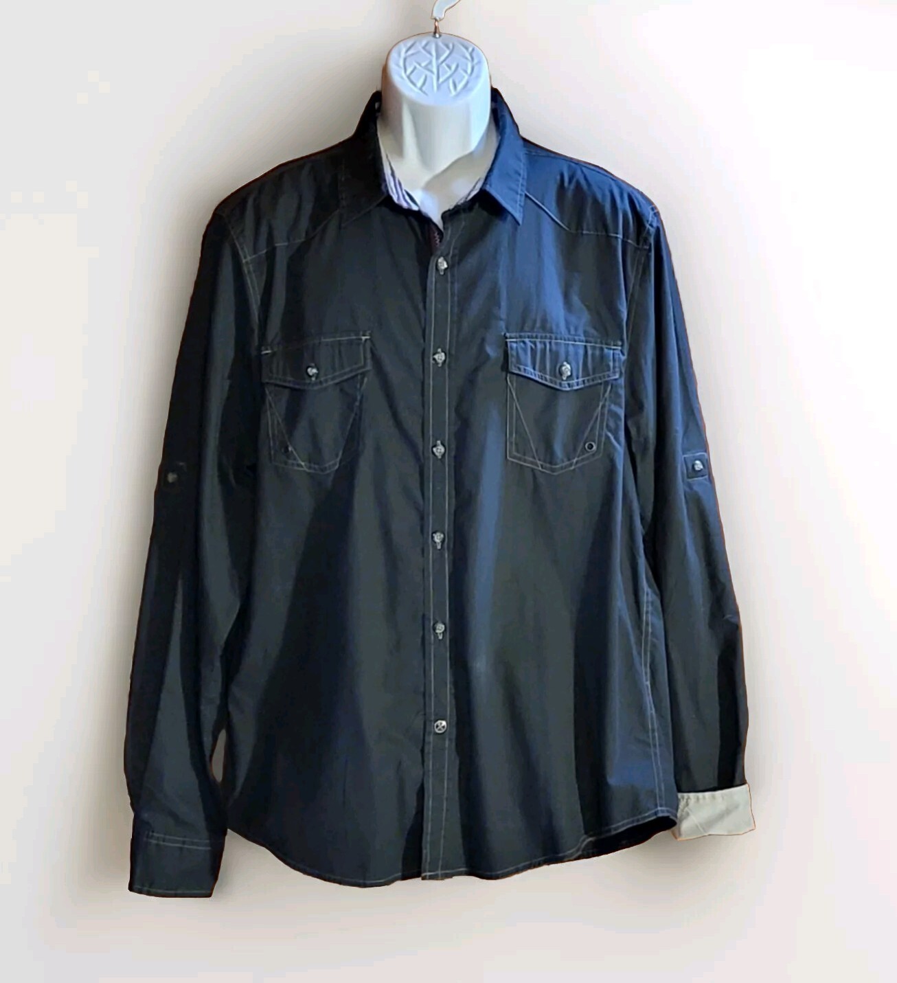 Drill Clothing Co Western Black Long Sleeve Button Up Shirt Men's XL Flip Cuff