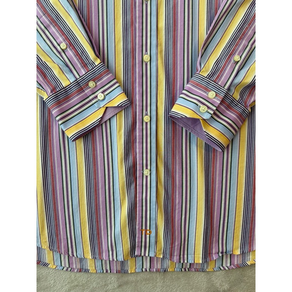 Thomas Dean Men’s XXL Long Staple 2PLY Yarn Cotton Rainbow Striped