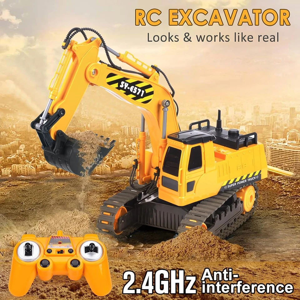 Remote Control Excavator Toy 2 Batteries RC Excavators Sandbox Digger Hydraulic - Image 4 of 4
